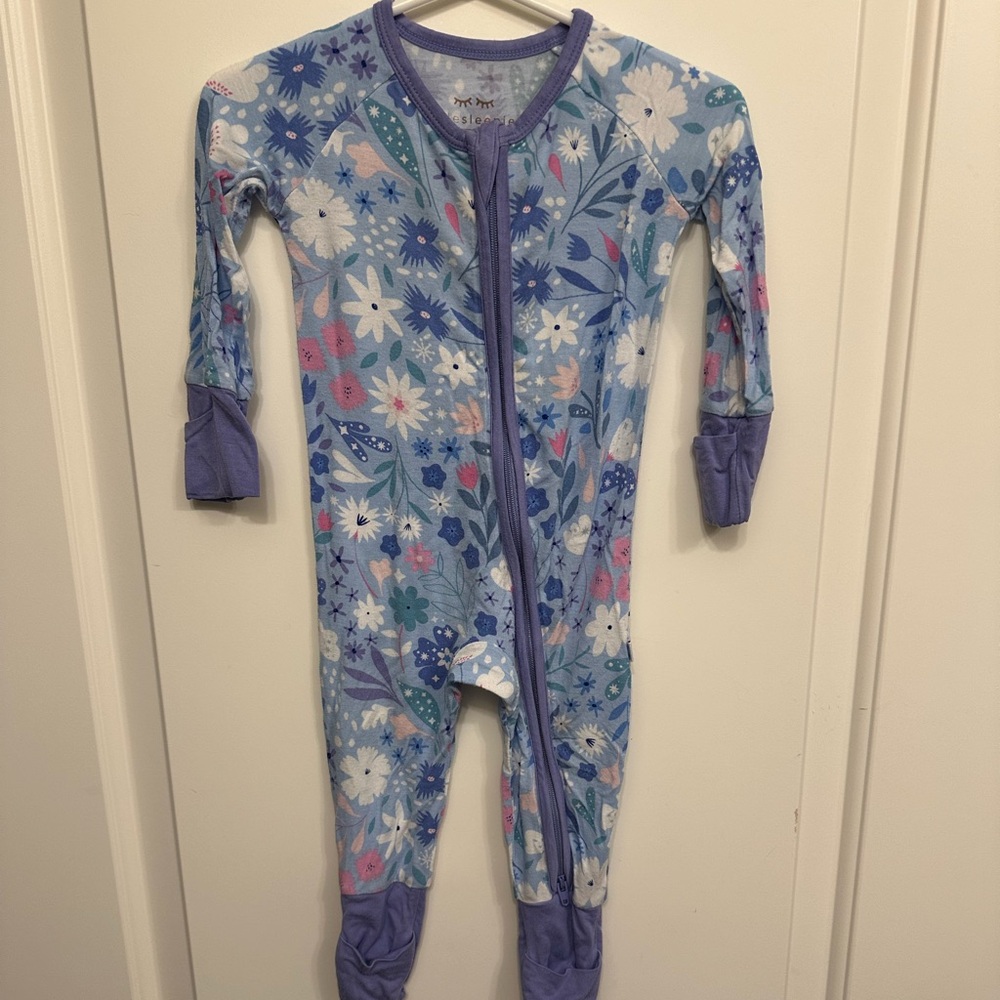 Little Sleepies Blue and Purple Floral Kids Footie